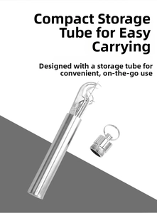 Detail of portable 304 stainless steel toothpick set with metal storage canister and tools