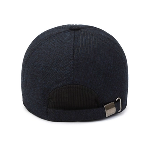 Winter men's navy baseball cap with thermal lining and adjustable metal buckle back view
