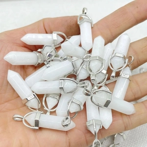 Zeshoekige witte kristallen hanger met zilveren sluiting voor DIY-sieraden maken