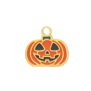 Halloween pumpkin enamel pendant charm in orange and black for DIY jewelry making