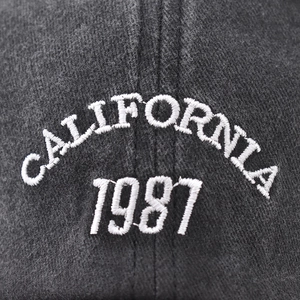 Washed dark grey baseball cap featuring white 3D California 1987 embroidery detail