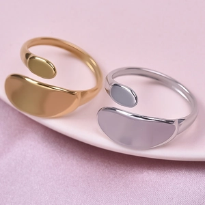 Minimalist 304 stainless steel open rings with irregular bean design in gold and silver