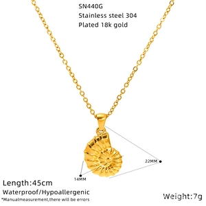 Detailed size specifications for 18K gold plated starfish shell pendant necklace