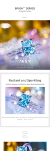 Macro detail of cushion-cut blue zircon ring with sparkling side stones and silver band
