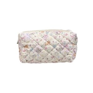 Quilted cartoon print pouch with stars and bows, rectangular makeup bag for stationery storage
