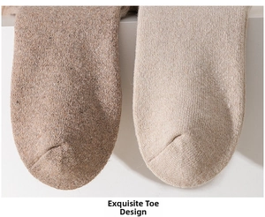 Detailed macro view of reinforced toe seams on thick wool blend thermal crew socks