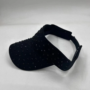 Fashionable black rhinestone sun visor hat with adjustable strap for outdoor activities