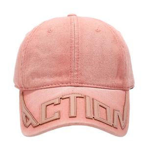 Vintage pink washed denim baseball cap with 3D ACTION lettering in a retro sporty style