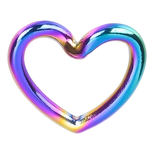 Polished rainbow heart pendant connector in vacuum plated stainless steel for jewelry DIY