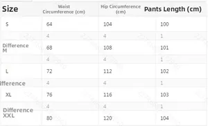 Size chart for women's two-piece tracksuit showing waist and hip measurements