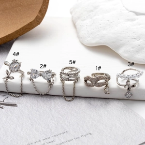 Silver micro-set zircon butterfly and flower ear cuffs and rings collection