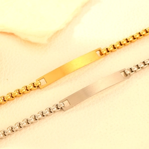 Fashion stainless steel rectangle tag bracelets in gold and silver finish with link chain