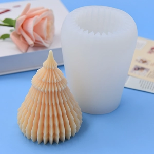 Origami Christmas tree silicone mold with 3D geometric textured DIY candle sample