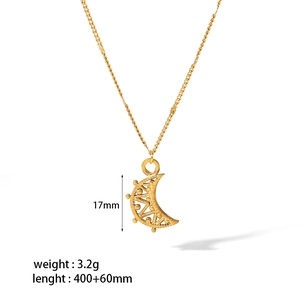 18k gold plated stainless steel crescent moon pendant necklace with heart and star details