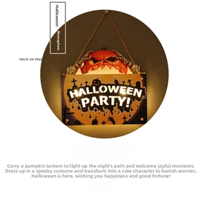 Close-up of LED Halloween Party hanging sign with spooky glowing pumpkin top
