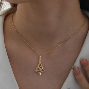 Gold Plated Zinc Alloy Christmas Tree Pendant Only Without Chain Multicolor Rhinestone Xmas Holiday Jewelry Gift For Women