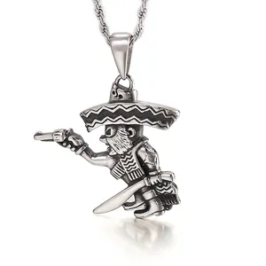 Pendentifs Vintage En Acier Inoxydable Guerrier Viking Bouclier Hache Personnage Sombrero Mexicain Style Punk Rétro Bijoux Pour Hommes