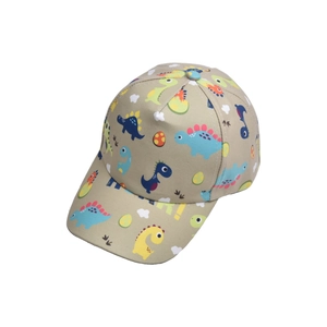 Kids dinosaur print baseball cap in khaki, breathable sun protection hat for boys and girls