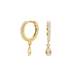 Detailed macro view of S925 sterling silver drop earrings with pavé white zircon stones
