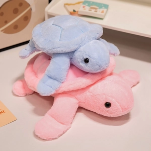 Soft plush turtle pillows set in blue and pink pastel colors for kids' comfort
