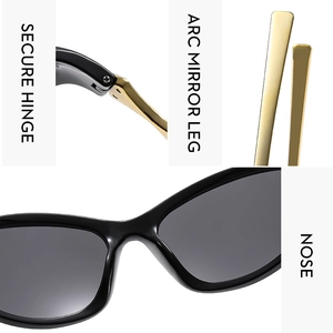 Detail view of secure hinges, arc mirror legs and nose pads on Y2K cycling sunglasses