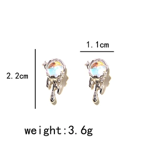 Detailed view of silver lava drop earrings with opal sphere showing 2.2cm size