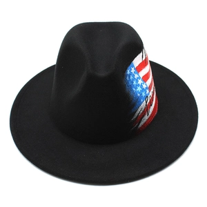 Classic black wool fedora hat featuring a painted American flag and script design