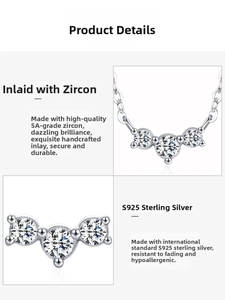 Detail of S925 sterling silver necklace featuring 5A zircon stones in a claw setting