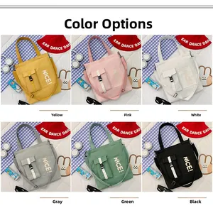 Detailed grid view showing six vibrant colors of large canvas tote bags for women