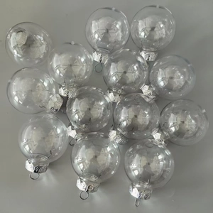 Set of 12 clear 6cm plastic light bulb ornaments with silver snowflake caps for DIY decor