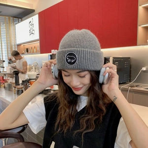 Nouveau Bonnet Brodé Grenouille Épais et Chaud en Laine et Poil de Lapin Homme Femme Tricot Côtes Style Minimaliste Japonais