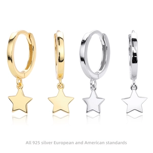 Star Pendant Hoop Earrings 925 Sterling Silver Dangle Huggie Buckle Trendy Elegant Jewelry For Women