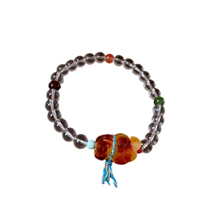 Elegant white crystal and jade bear bracelet in a minimalist Chinese luxury style