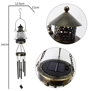 Solar moon wind chime dimensions showing 100cm height and antique hollow metal detail