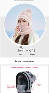 Detailed size specifications for winter fleece knit hat with mask and neck warmer