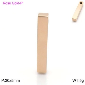 Macro view of rose gold rectangular bar pendant showing size and hole detail