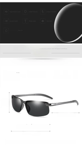 Detailed size chart of polarized sunglasses showing 144mm width and UV400 PC frame specs