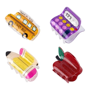 Pinces À Cheveux En Acrylique Acétate Thème Rentrée Scolaire Autobus Crayon Pomme Calculatrice Accessoires Mignons Femmes Filles