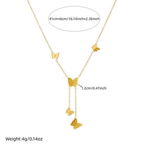 Minimalist gold plated stainless steel butterfly tassel chain necklace for women jewelry