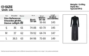 Detailed size chart table for square neck polka dot long sleeve maxi dress YJ25381