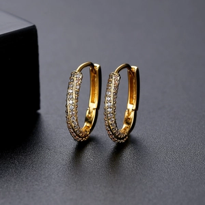 Gold plated micro-pave hoop earrings with sparkling white cubic zirconia rows