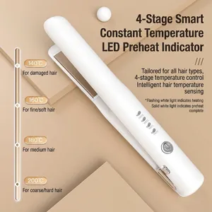 Portable wireless hair straightener brush with four smart temperature control settings