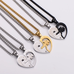 Couples heart puzzle necklaces in silver, gold and black finish with I LOVE YOU engraving