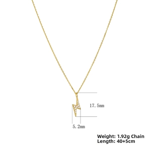 Detail showing dimensions of S925 sterling silver lightning bolt necklace pendant with cubic zirconia