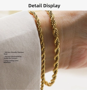 Macro shot of gold rope chain bracelet in 304 stainless steel with vacuum plating detail