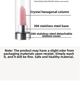 Macro detail of hexagonal pink crystal pillar and 304 stainless steel bottle base