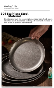 Detail of 304 stainless steel food-grade plate with vintage brushed matte finish