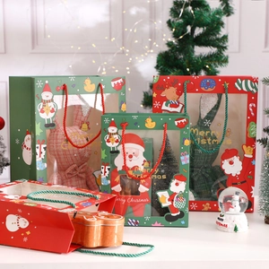 Christmas gift paper bags with transparent window and Merry Christmas cartoon design