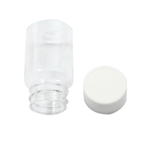 Clear cylindrical jewelry organizer with white screw cap for earrings and beads storage