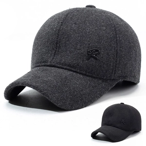 Men Winter Woolen Baseball Cap With Foldable Ear Flaps Warm Windproof Outdoor Casual Adjustable Cotton Blend Baseball Hat